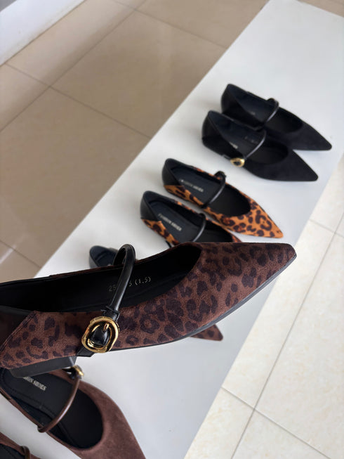 Pointy Toe Ballet Flat with Buckle Straps